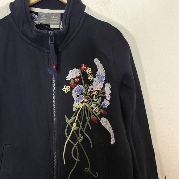 Anthropologie Navy Floral Bomber Jacket - Picture 2 of 14